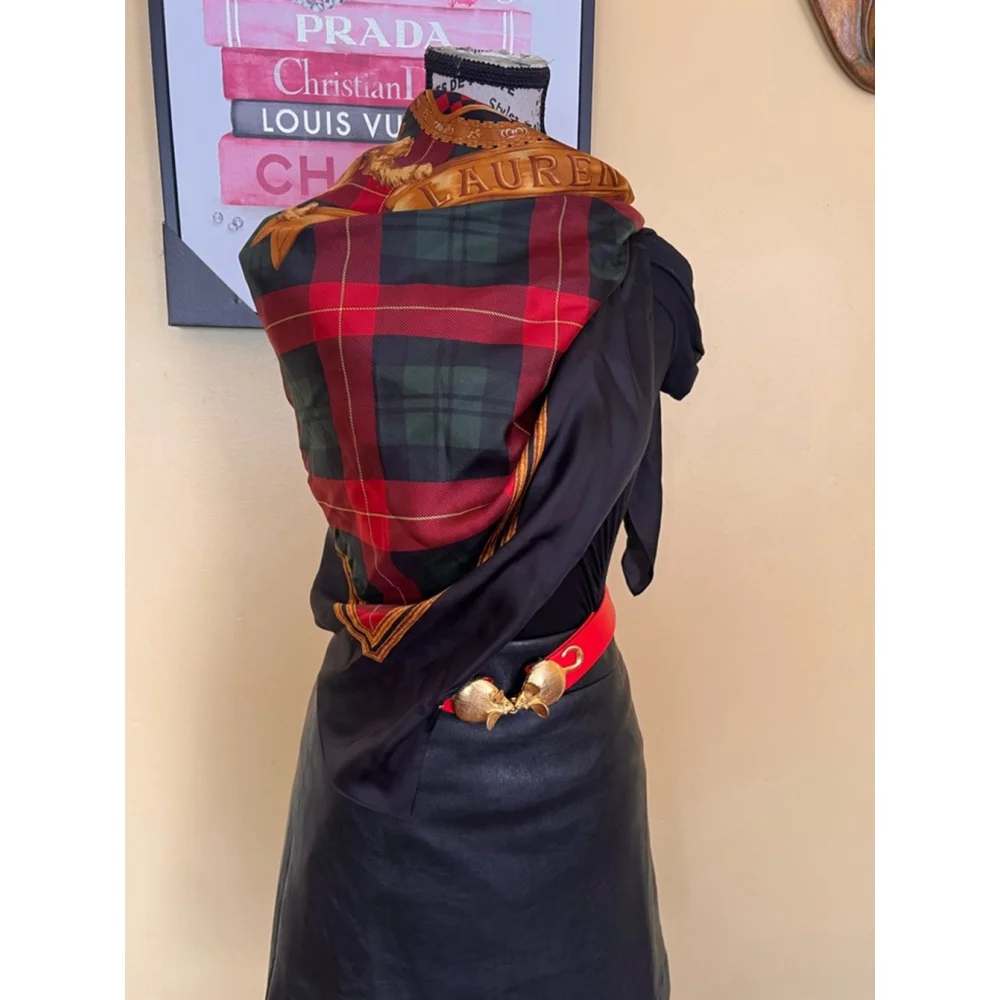 Ralph Lauren vintage silk tartan pattern and a crest emblem scarf 40X40
